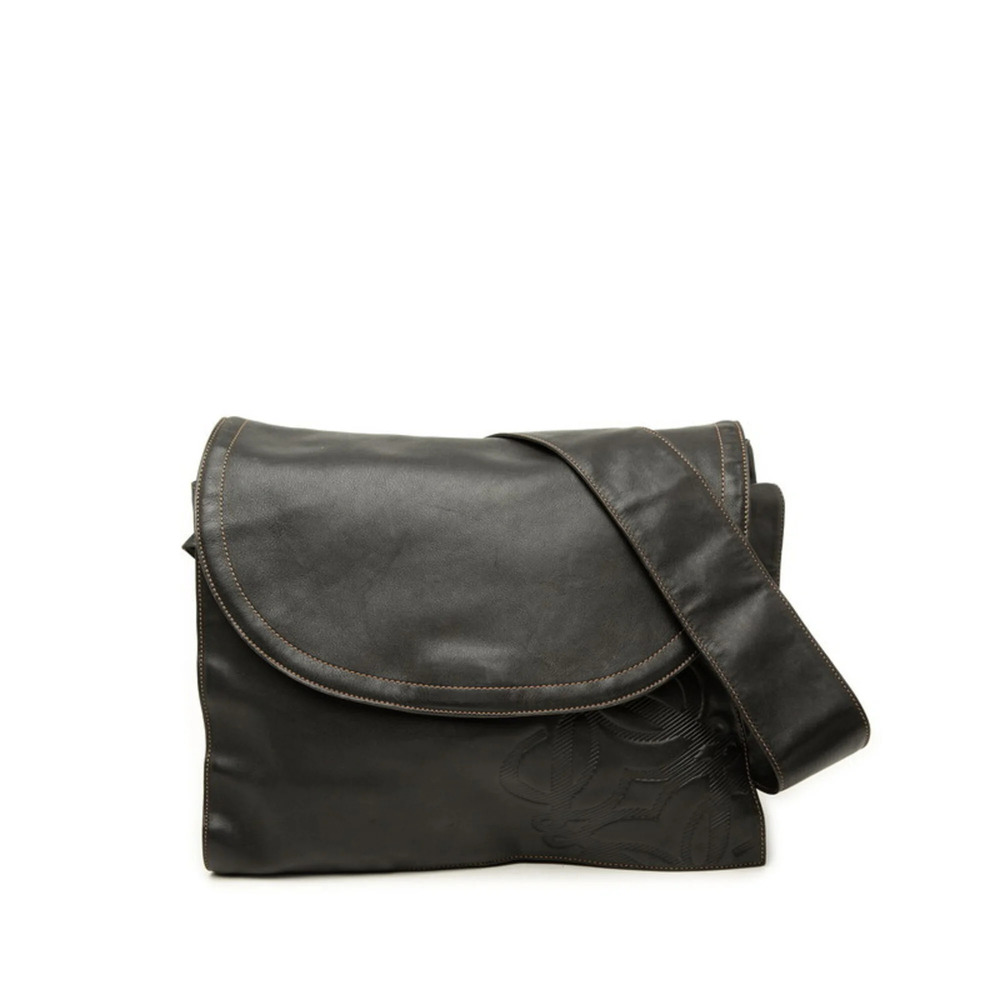 Loewe Anagram Shoulder Bag, Black Leather, Women's
